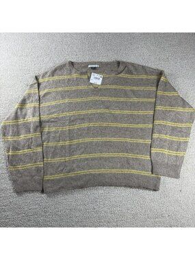 American Eagle Oversized Striped V Neck Sweater Beige Women’s Size Medium